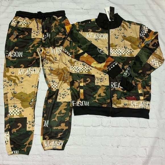 REASON CLOTHING BRAND All Over Camo Mixed Print Tracksuit 2 Pc Men's Large NWT - Picture 12 of 16